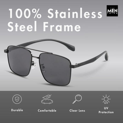 THE MEN THING Sunglasses J3293 - GLACIER LUXE - HD Polarised Sunglasses for Men - UV400 Protection, Stainless Steel Frame - Black Lenses