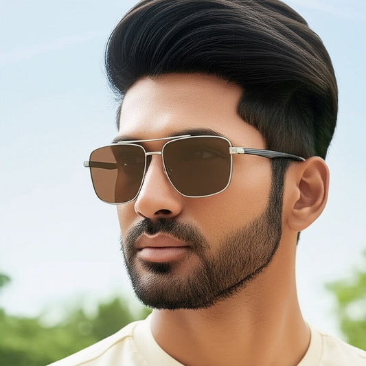 THE MEN THING Sunglasses J3293 - GLACIER LUXE - HD Polarised Sunglasses for Men - UV400 Protection, Stainless Steel Frame - Tea Lenses