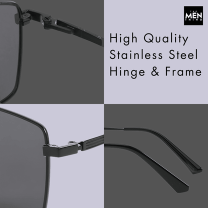 THE MEN THING Sunglasses J3298 - OBSIDIAN LUXE - HD Polarised Sunglasses for Men - UV400 Protection, Stainless Steel Frame - Black Grey Lenses
