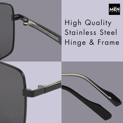 THE MEN THING Sunglasses J3305 - PHANTOM SHADE - HD Polarised Sunglasses for Men - UV400 Protection, Stainless Steel Frame - Black Lenses