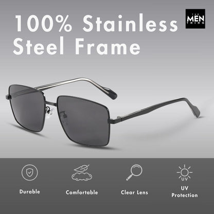THE MEN THING Sunglasses J3305 - PHANTOM SHADE - HD Polarised Sunglasses for Men - UV400 Protection, Stainless Steel Frame - Black Lenses