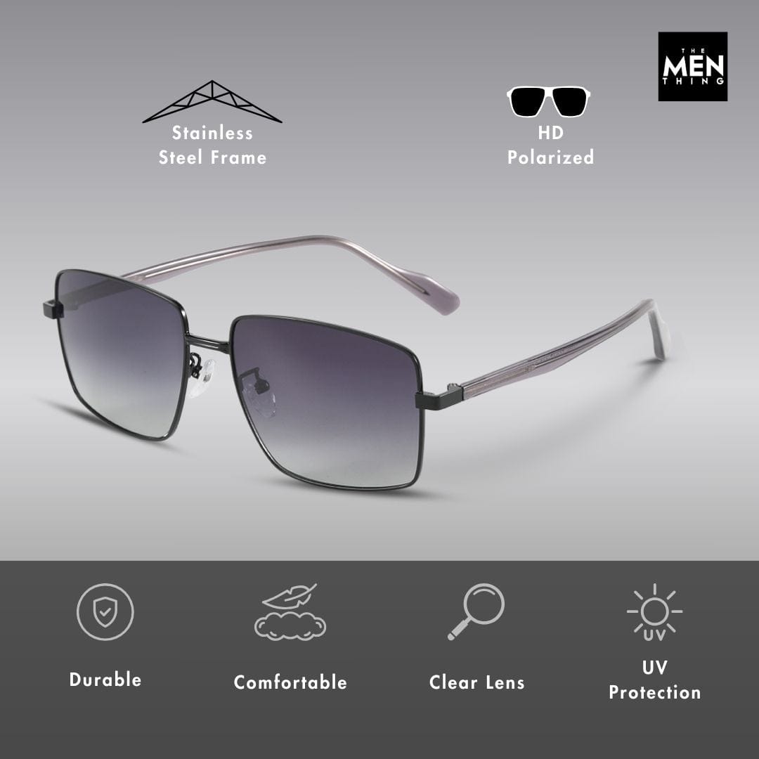 THE MEN THING Sunglasses J3305 - PHANTOM SHADE - HD Polarised Sunglasses for Men - UV400 Protection, Stainless Steel Frame - Black Lenses