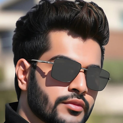 THE MEN THING Sunglasses J3305 - PHANTOM SHADE - HD Polarised Sunglasses for Men - UV400 Protection, Stainless Steel Frame - Black Lenses