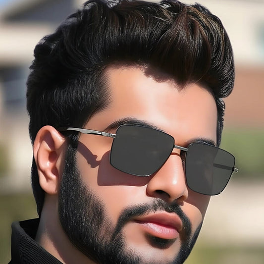THE MEN THING Sunglasses J3305 - PHANTOM SHADE - HD Polarised Sunglasses for Men - UV400 Protection, Stainless Steel Frame - Black Lenses