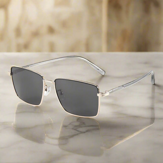 THE MEN THING Sunglasses J3308 - SLEEK VANTAGE- HD Polarised Sunglasses for Men - UV400 Protection, Stainless Steel Frame - Black-Grey Lens