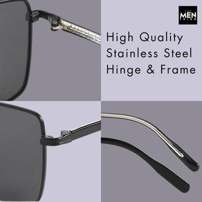 THE MEN THING Sunglasses J3308 - SLEEK VANTAGE- HD Polarised Sunglasses for Men - UV400 Protection, Stainless Steel Frame - Black Lens