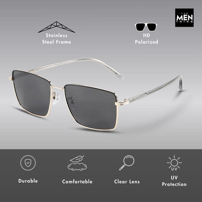 THE MEN THING Sunglasses J3308 - SLEEK VANTAGE- HD Polarised Sunglasses for Men - UV400 Protection, Stainless Steel Frame - Black Lens