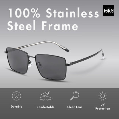 THE MEN THING Sunglasses J3308 - SLEEK VANTAGE- HD Polarised Sunglasses for Men - UV400 Protection, Stainless Steel Frame - Black Lens