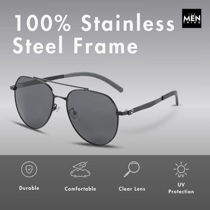 THE MEN THING Sunglasses J3332 - MYSTIC ARC - HD Polarised Sunglasses for Men - UV400 Protection, Stainless Steel Frame - Black Lens