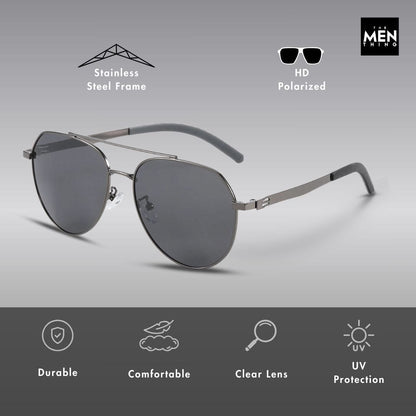 THE MEN THING Sunglasses J3332 - MYSTIC ARC - HD Polarised Sunglasses for Men - UV400 Protection, Stainless Steel Frame - Black Lens