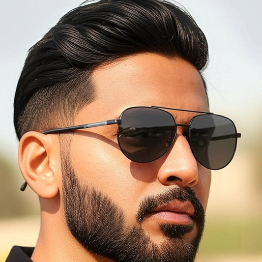 THE MEN THING Sunglasses J3335 - SUNLIT ELEGANCE - HD Polarised Sunglasses for Men - UV400 Protection, Stainless Steel Frame - Black Frame with Black Lens