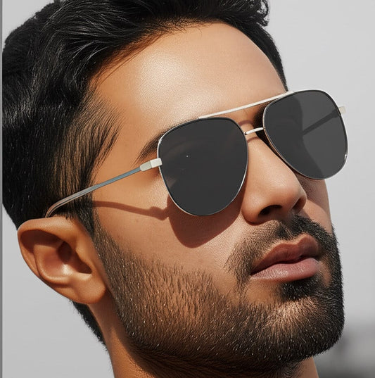 THE MEN THING Sunglasses J3335 - SUNLIT ELEGANCE - HD Polarised Sunglasses for Men - UV400 Protection, Stainless Steel Frame - Black-Gold Frame with Black Lens
