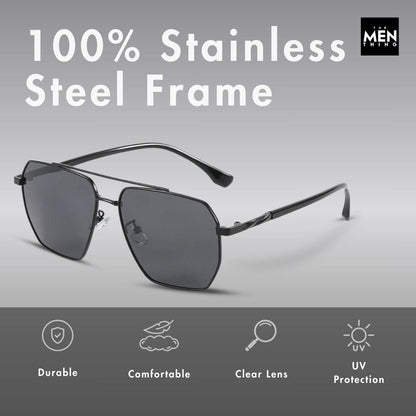 THE MEN THING Sunglasses J3337- SPECTRA NOIR- HD Polarised Sunglasses for Men - UV400 Protection, Stainless Steel Frame - Black Frame with Black Lens