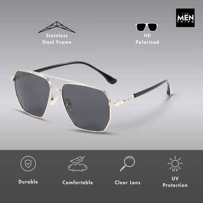 THE MEN THING Sunglasses J3337- SPECTRA NOIR- HD Polarised Sunglasses for Men - UV400 Protection, Stainless Steel Frame - Black Frame with Black Lens