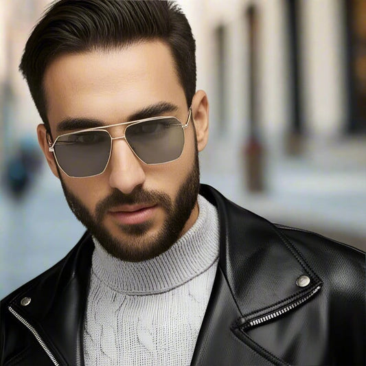 THE MEN THING Sunglasses J3337- SPECTRA NOIR- HD Polarised Sunglasses for Men - UV400 Protection, Stainless Steel Frame - Light Gold Frame with Black Lens