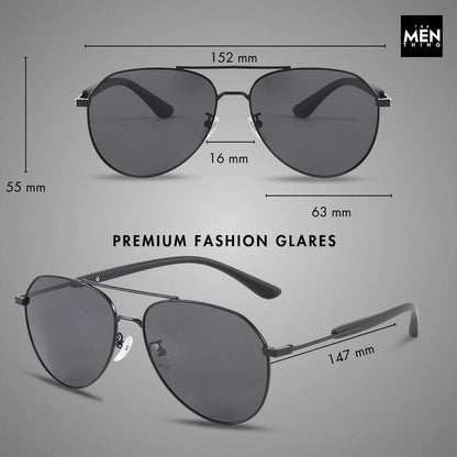 THE MEN THING Sunglasses J3338 - SLATE SOAR - HD Polarised Sunglasses for Men - UV400 Protection, Stainless Steel Frame - Black Frame with Black Lens