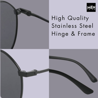 THE MEN THING Sunglasses J3338 - SLATE SOAR - HD Polarised Sunglasses for Men - UV400 Protection, Stainless Steel Frame - Black Frame with Black Lens