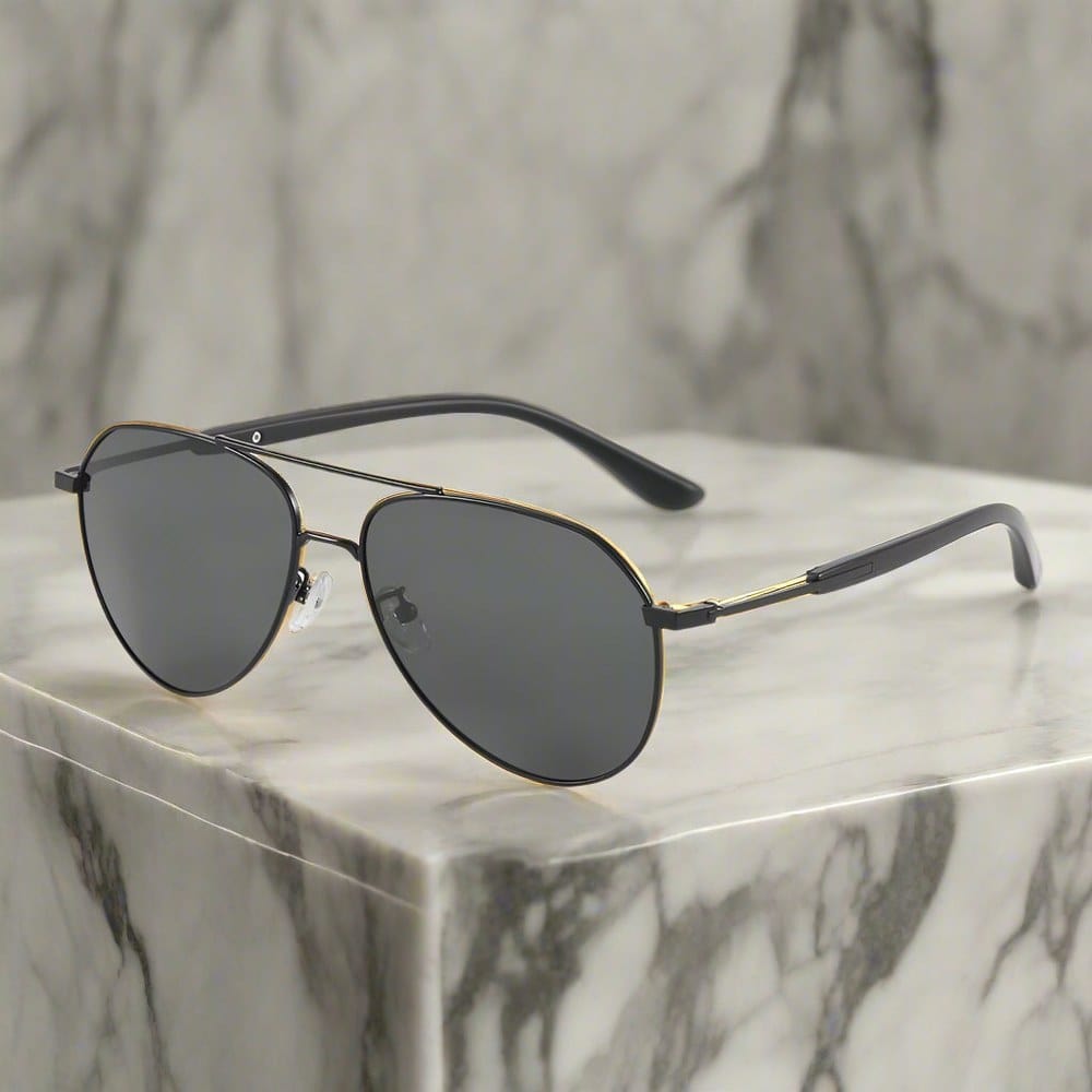 THE MEN THING Sunglasses J3338 - SLATE SOAR - HD Polarised Sunglasses for Men - UV400 Protection, Stainless Steel Frame - Black Frame with Black Lens