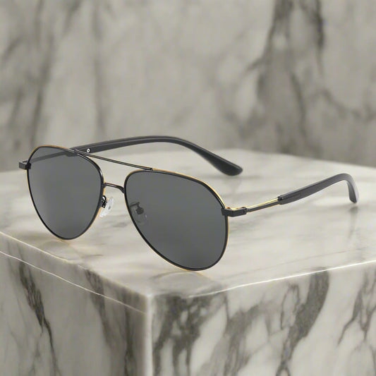 THE MEN THING Sunglasses J3338 - SLATE SOAR - HD Polarised Sunglasses for Men - UV400 Protection, Stainless Steel Frame - Black Frame with Black Lens
