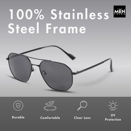 THE MEN THING Sunglasses J3347 - AMBER LUXE - HD Polarised Sunglasses for Men - UV400 Protection, Stainless Steel Frame - Black Frame with Black Lens