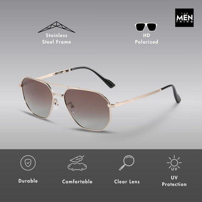 THE MEN THING Sunglasses J3347 - AMBER LUXE - HD Polarised Sunglasses for Men - UV400 Protection, Stainless Steel Frame - Black Frame with Black Lens