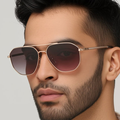 THE MEN THING Sunglasses J3347 - AMBER LUXE - HD Polarised Sunglasses for Men - UV400 Protection, Stainless Steel Frame - Gold Frame with Gradient Brown Lens