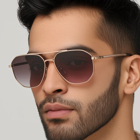 THE MEN THING Sunglasses J3347 - AMBER LUXE - HD Polarised Sunglasses for Men - UV400 Protection, Stainless Steel Frame - Gold Frame with Gradient Brown Lens