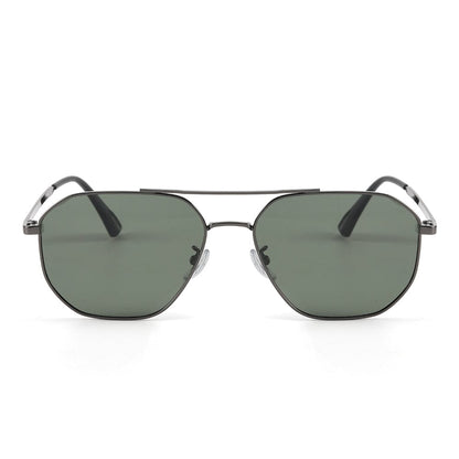 THE MEN THING Sunglasses J3347 - AMBER LUXE - HD Polarised Sunglasses for Men - UV400 Protection, Stainless Steel Frame - Gunmetal Frame with Green Lens