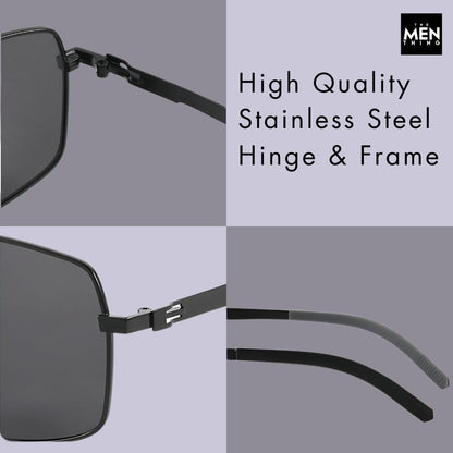 THE MEN THING Sunglasses J3348 - VORTEX SHADE - HD Polarised Sunglasses for Men - UV400 Protection, Stainless Steel Frame - Black Frame with Black Lens