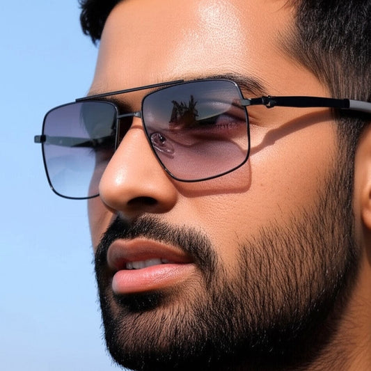 THE MEN THING Sunglasses J3348 - VORTEX SHADE - HD Polarised Sunglasses for Men - UV400 Protection, Stainless Steel Frame - Black Frame with Gradient Lens