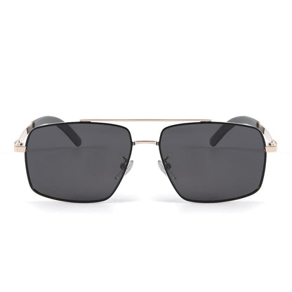 THE MEN THING Sunglasses J3348 - VORTEX SHADE - HD Polarised Sunglasses for Men - UV400 Protection, Stainless Steel Frame - Gold Frame with Black Lens