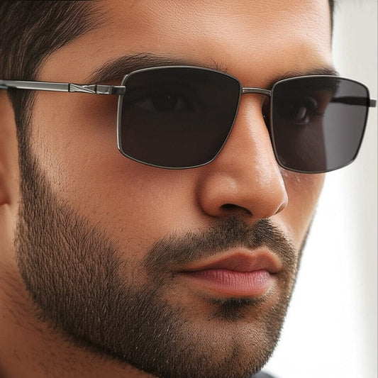 THE MEN THING Sunglasses J3351 - MISTY NOIR - HD Polarised Sunglasses for Men - UV400 Protection, Stainless Steel Frame - Black Frame with Black Lens