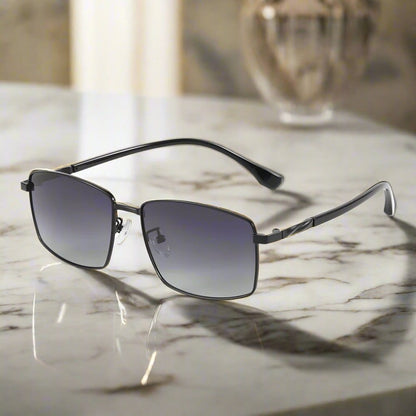 THE MEN THING Sunglasses J3351 - MISTY NOIR - HD Polarised Sunglasses for Men - UV400 Protection, Stainless Steel Frame - Black Frame with Gradient Lens