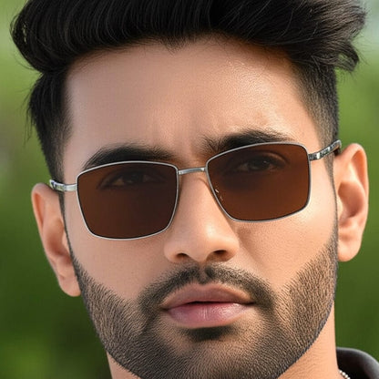 THE MEN THING Sunglasses J3351 - MISTY NOIR - HD Polarised Sunglasses for Men - UV400 Protection, Stainless Steel Frame - Gunmetal Frame with Brown Lens