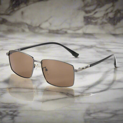 THE MEN THING Sunglasses J3351 - MISTY NOIR - HD Polarised Sunglasses for Men - UV400 Protection, Stainless Steel Frame - Gunmetal Frame with Brown Lens