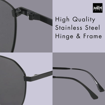 THE MEN THING Sunglasses J3352 - AETHER VISION - HD Polarised Sunglasses for Men - UV400 Protection, Stainless Steel Frame - Black Frame with Black Lens
