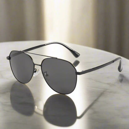 THE MEN THING Sunglasses J3352 - AETHER VISION - HD Polarised Sunglasses for Men - UV400 Protection, Stainless Steel Frame - Black Frame with Black Lens