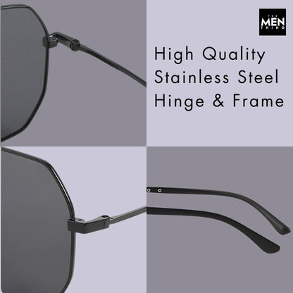 THE MEN THING Sunglasses J3354 - NOVA SHADE - HD Polarised Sunglasses for Men - UV400 Protection, Stainless Steel Frame - Black Frame with Black Lens