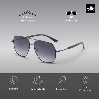 THE MEN THING Sunglasses J3354 - NOVA SHADE - HD Polarised Sunglasses for Men - UV400 Protection, Stainless Steel Frame - Black Frame with Black Lens