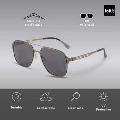 THE MEN THING Sunglasses J3362 -JETSETTER VISION - HD Polarised Sunglasses for Men - UV400 Protection, Stainless Steel Frame - Black Frame with Black Lens