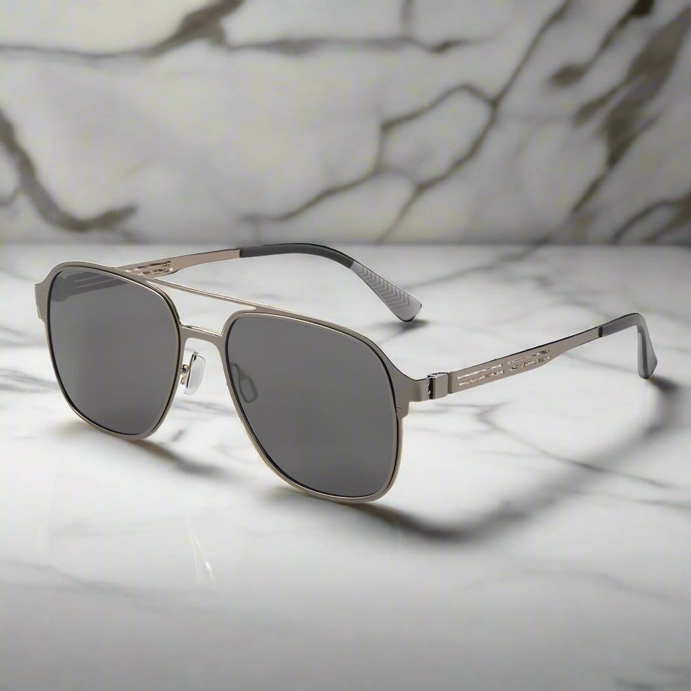 THE MEN THING Sunglasses J3362 -JETSETTER VISION - HD Polarised Sunglasses for Men - UV400 Protection, Stainless Steel Frame - Gunmetal Frame with Black Grey Lens