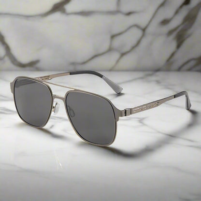THE MEN THING Sunglasses J3362 -JETSETTER VISION - HD Polarised Sunglasses for Men - UV400 Protection, Stainless Steel Frame - Gunmetal Frame with Black Grey Lens