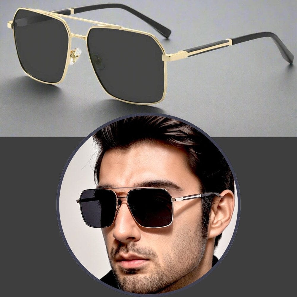 THE MEN THING Sunglasses Matt Black 2124 BOLD HORIZON -  Rectangular Aviator  Style - HD Polarised Sunglasses for Men - UV400 Protection, Stainless Steel Frame