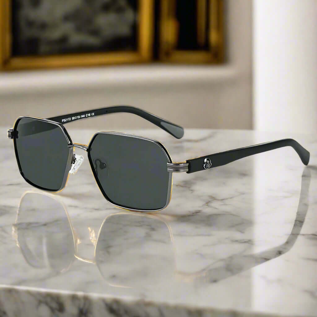 THE MEN THING Sunglasses Matte Black 2172 HEX EDGE -  Geomatric Style - HD Polarised Sunglasses for Men - UV400 Protection, Stainless Steel Frame