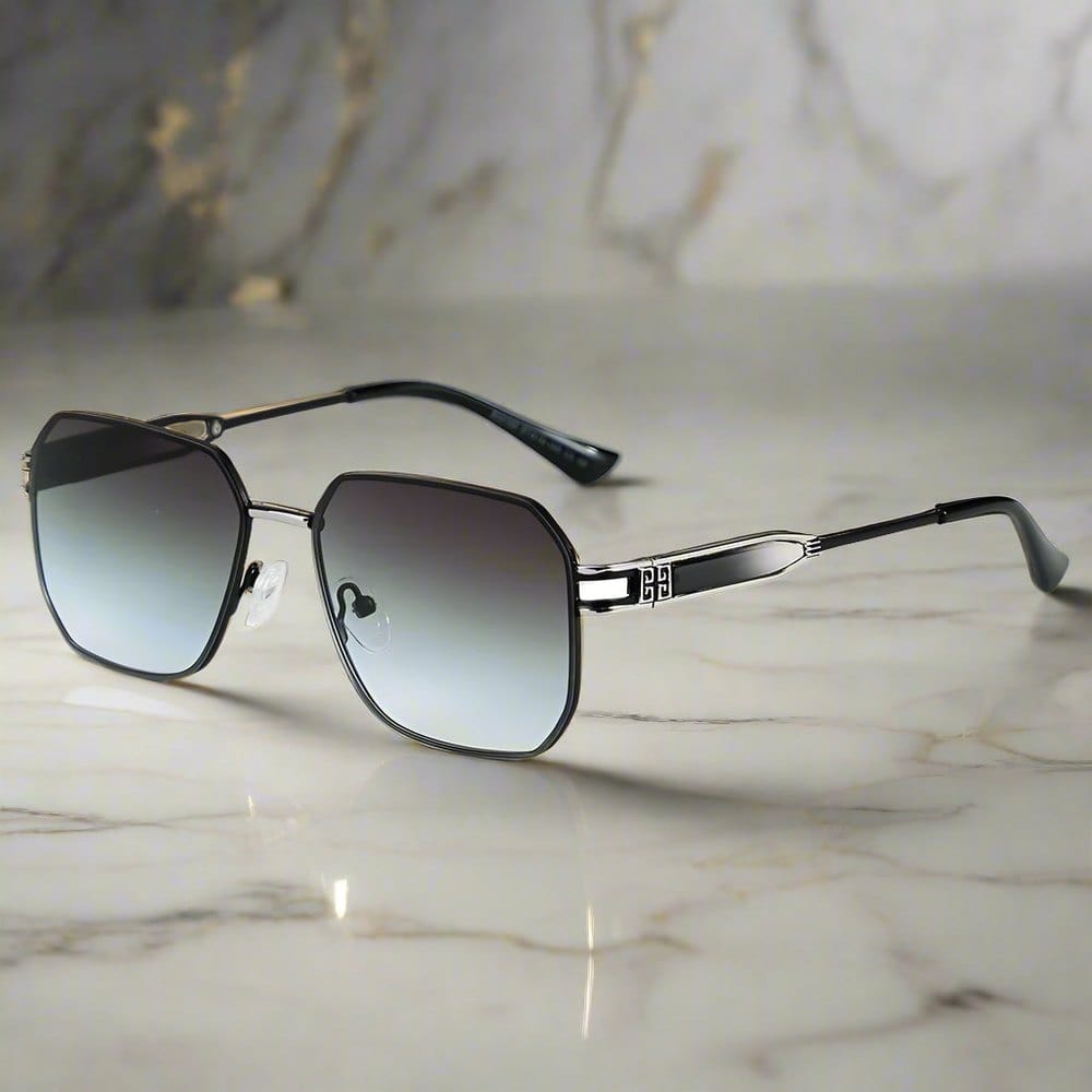 THE MEN THING Sunglasses Silver Gradient Grey Blue 33155 - GRAPHITE LUXE - HD Polarised Sunglasses for Men - UV400 Protection, Stainless Steel Frame